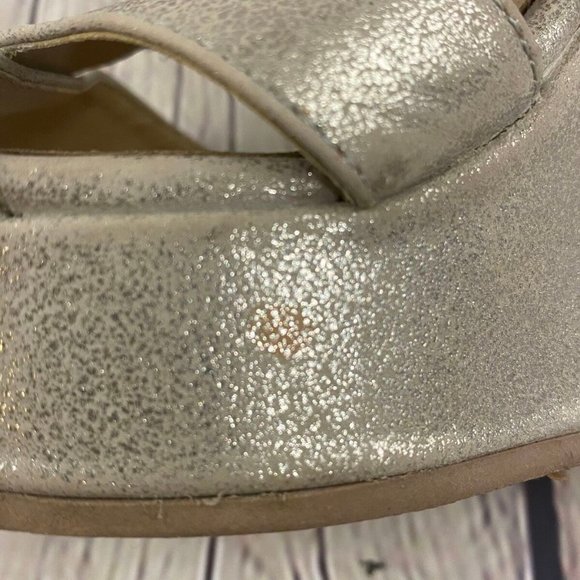 Nine West Gold Criss Cross Wedge Sandals Open Toe - Picture 7 of 8